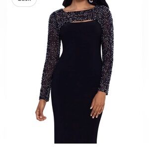Betsy & Adam Elegant Black Beaded Long Sleeve Dress